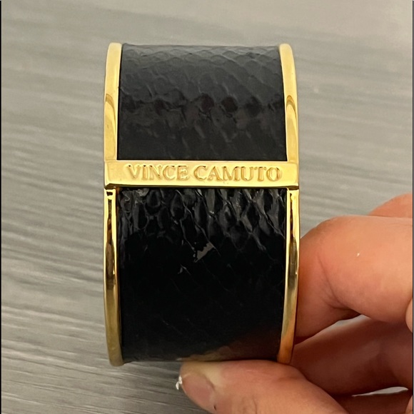 Vince Camuto Gold and Faux Leather Snake Skin Bangle Bracelet - Picture 2 of 7